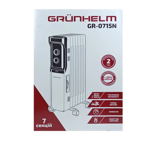 Масляний обігрівач Grunhelm GR-0715N/1.5 кВт 430х160х650 мм Радіатор масляний Батарея масляна