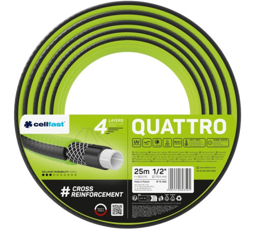 Шланг садовий Cellfast Quattro 1/2" 25 м Міцний 4-шаровий шланг Легкий садовий шланг
