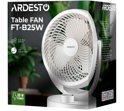 Вентилятор Ardesto FT-B25W Настільний вентилятор Охолоджувальний вентилятор для дому