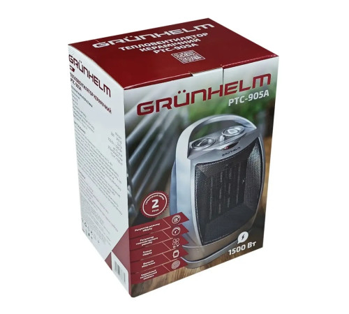 Тепловентилятор Grunhelm PTC-905A 210х164х278 мм Керамічний тепловентилятор Тихий тепловентилятор
