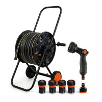 Набір Металевий візок зі шлангом Aquapulse Black Crystal 3/4" 50м та аксесуарами, комплект для поливу