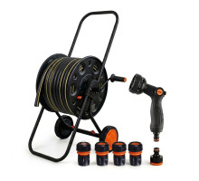 Набір Металевий візок зі шлангом Aquapulse Black Crystal 3/4" 50м та аксесуарами, комплект для поливу