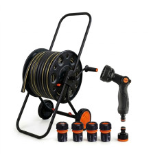 Набір Металевий візок зі шлангом Aquapulse Black Crystal 3/4" 50м та аксесуарами, комплект для поливу